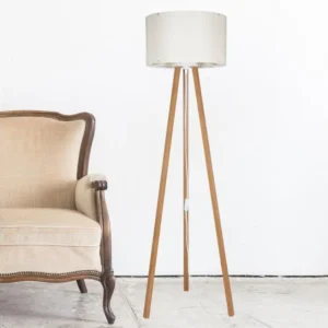 Lampadaire Keynes trépied hauteur 136 cm E27 bambou / crème [lux.pro] Charge max 50 kg