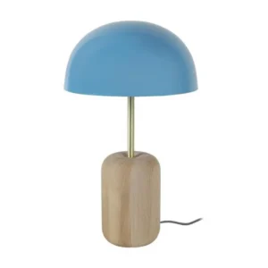 Lampe poser cylindre bois ,métal bleu 36 cm. en Acier et MDF