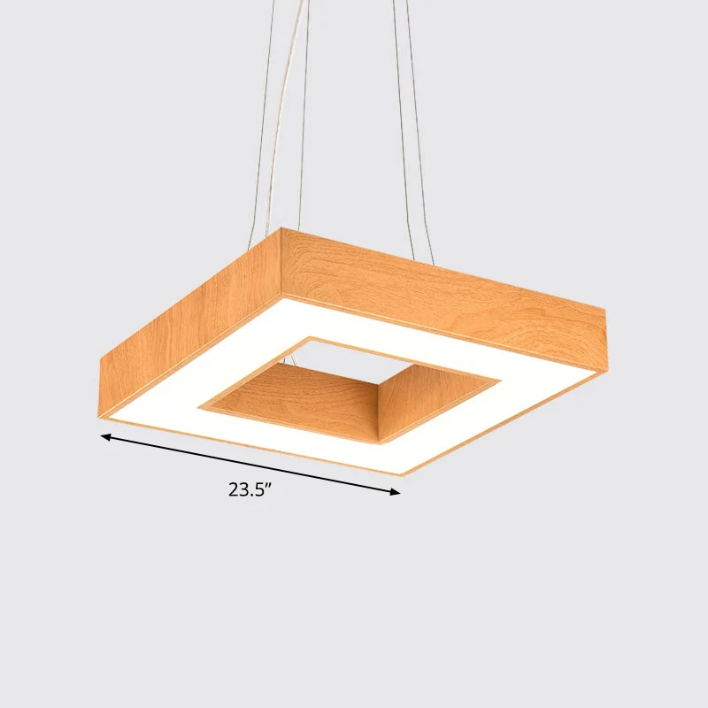 Luminaire suspendu carré en bois net, lustre LED en métal moderniste pour le bureau