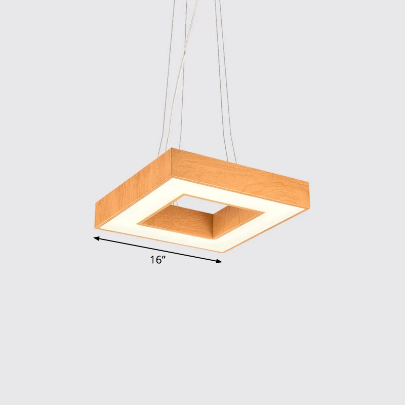Luminaire suspendu carré en bois net, lustre LED en métal moderniste pour le bureau