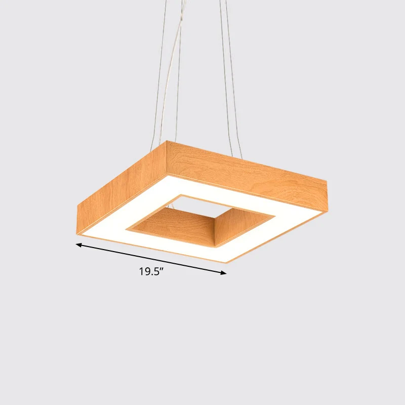 Luminaire suspendu carré en bois net, lustre LED en métal moderniste pour le bureau