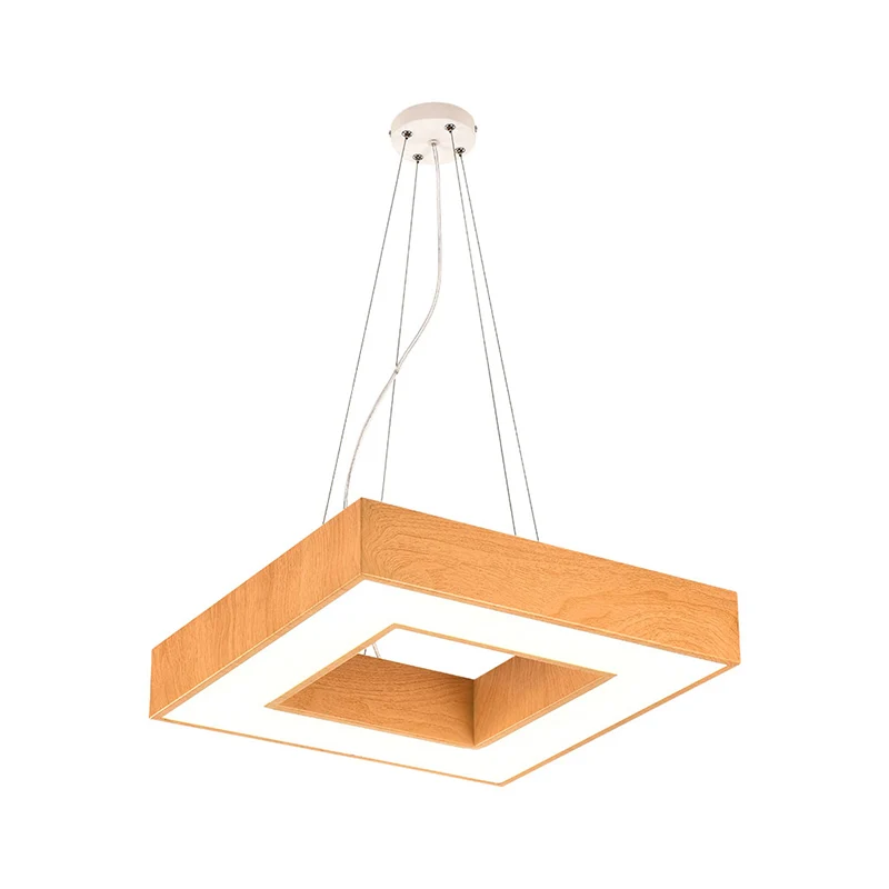 Luminaire suspendu carré en bois évident, lustre LED en métal moderniste pour le bureau en Acier et MDF