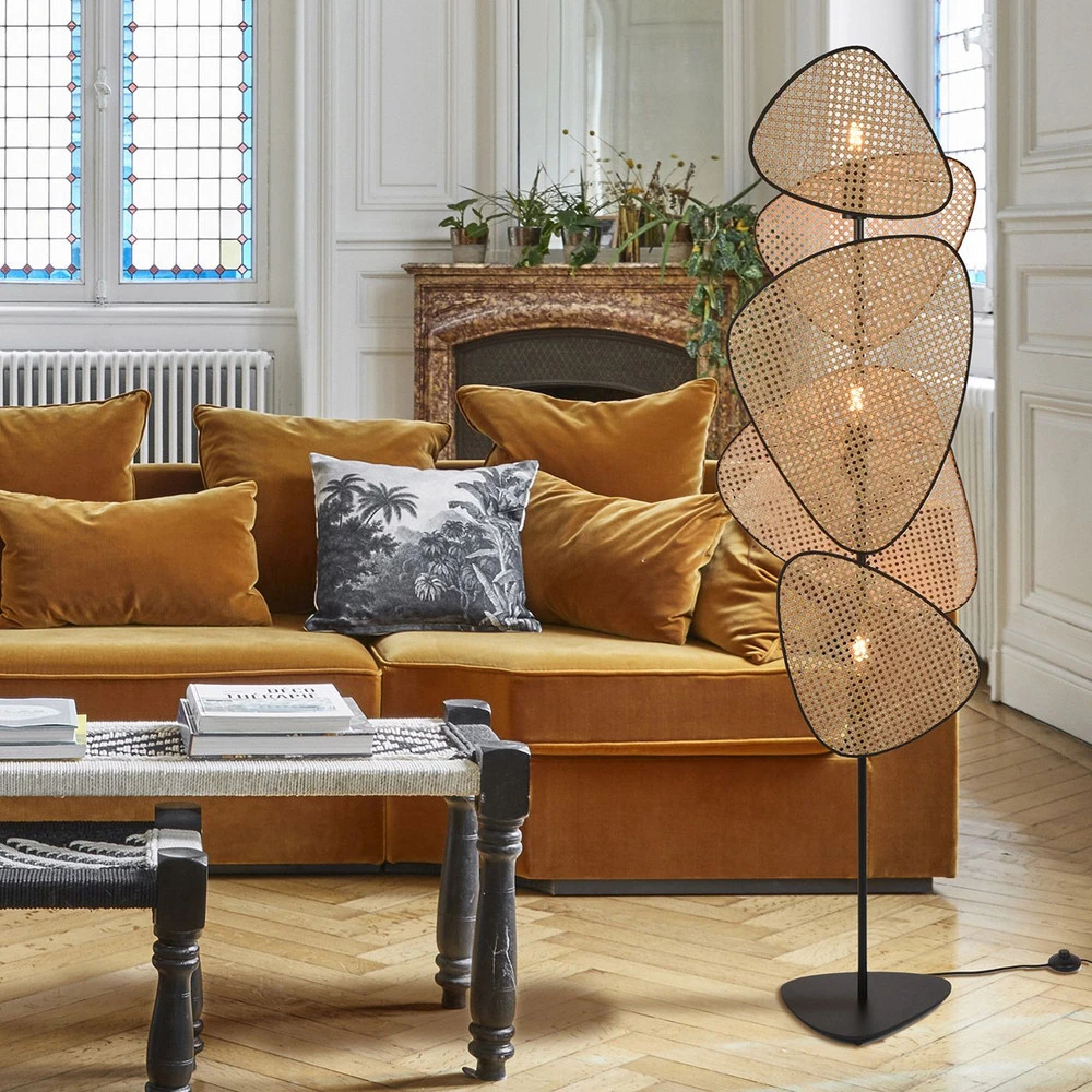 Professionnel Haute Capacité MARKET SET Lampe sur pied Screen, naturel, rotin, hauteur 179 cm
