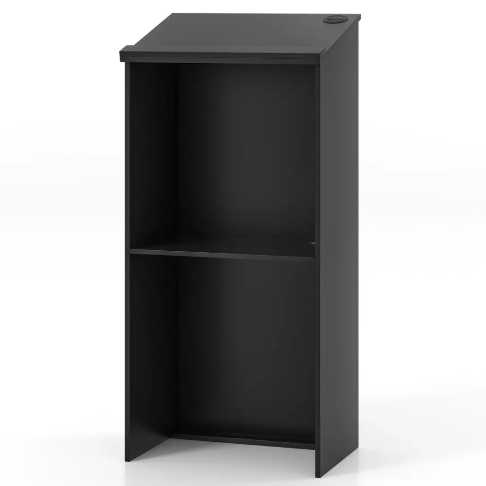 Pupitre pour podium support d'hôtesse de 116,5 cm avec étagère de rangement et trous pour câbles pupitre en bois pour égli...