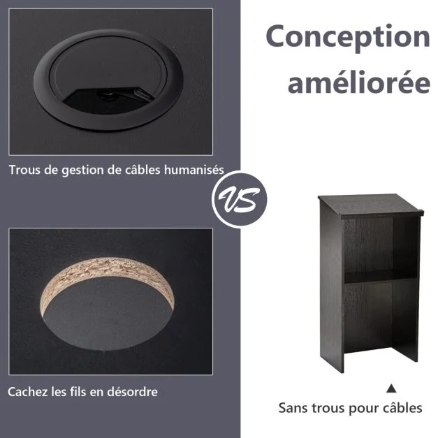 Pupitre pour podium support d'hôtesse de 116,5 cm avec étagère de rangement et trous pour câbles pupitre en bois pour égli...