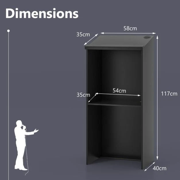 Pupitre pour podium support d'hôtesse de 116,5 cm avec étagère de rangement et trous pour câbles pupitre en bois pour égli...