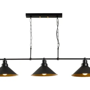 Support d'écran Lustre industriel en métal - 3 abat-jours - L. 108 x H. 55 cm - Noir - SIVANI
