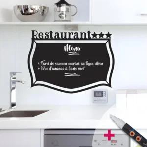 Sticker ardoise tableau noir - stickers muraux adhésif effaçable - RESTAURANT 3 ÉTOILES + CRAIE LIQUIDE BLANCHE - 105x145cm