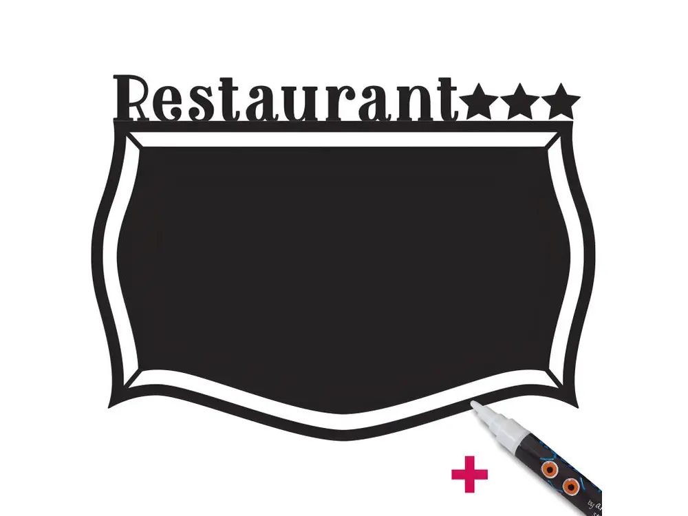 Sticker ardoise tableau noir - stickers muraux adhésif effaçable - RESTAURANT 3 ÉTOILES + CRAIE LIQUIDE BLANCHE - 105x145cm