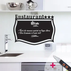 Sticker ardoise tableau noir - stickers muraux adhésif effaçable - RESTAURANT 3 ÉTOILES + CRAIE LIQUIDE BLANCHE - 65x90cm