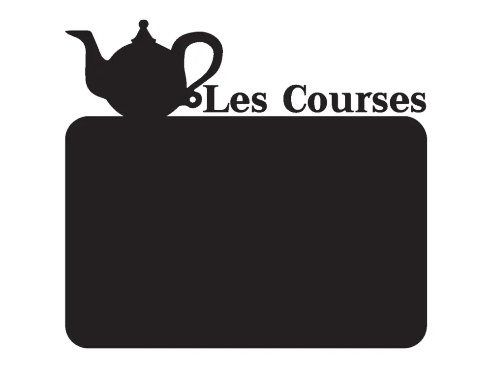 Sticker ardoise tableau noir - stickers muraux adhésif effaçable - TYPIQUE LES COURSES + CRAIE LIQUIDE BLANCHE - 25x25cm