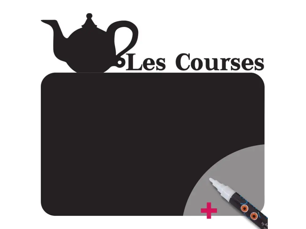 Sticker ardoise tableau noir - stickers muraux adhésif effaçable - TYPIQUE LES COURSES + CRAIE LIQUIDE BLANCHE - 25x25cm