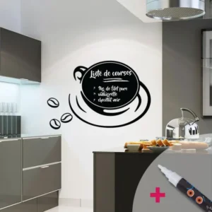 Sticker ardoise tableau noir - stickers muraux adhésif effaçable - CAFÉ CHIC + CRAIE LIQUIDE BLANCHE - 105x130cm