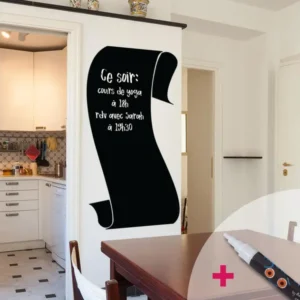 Sticker ardoise tableau noir - stickers muraux adhésif effaçable - BANDEROLE + CRAIE LIQUIDE BLANCHE - 80x45cm