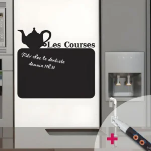 Sticker ardoise tableau noir - stickers muraux adhésif effaçable - AUTHENTIQUE LES COURSES + CRAIE LIQUIDE BLANCHE - 75x80cm