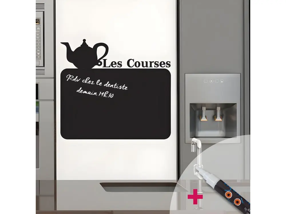 Sticker ardoise tableau noir - stickers muraux adhésif effaçable - AUTHENTIQUE LES COURSES + CRAIE LIQUIDE BLANCHE - 75x80cm