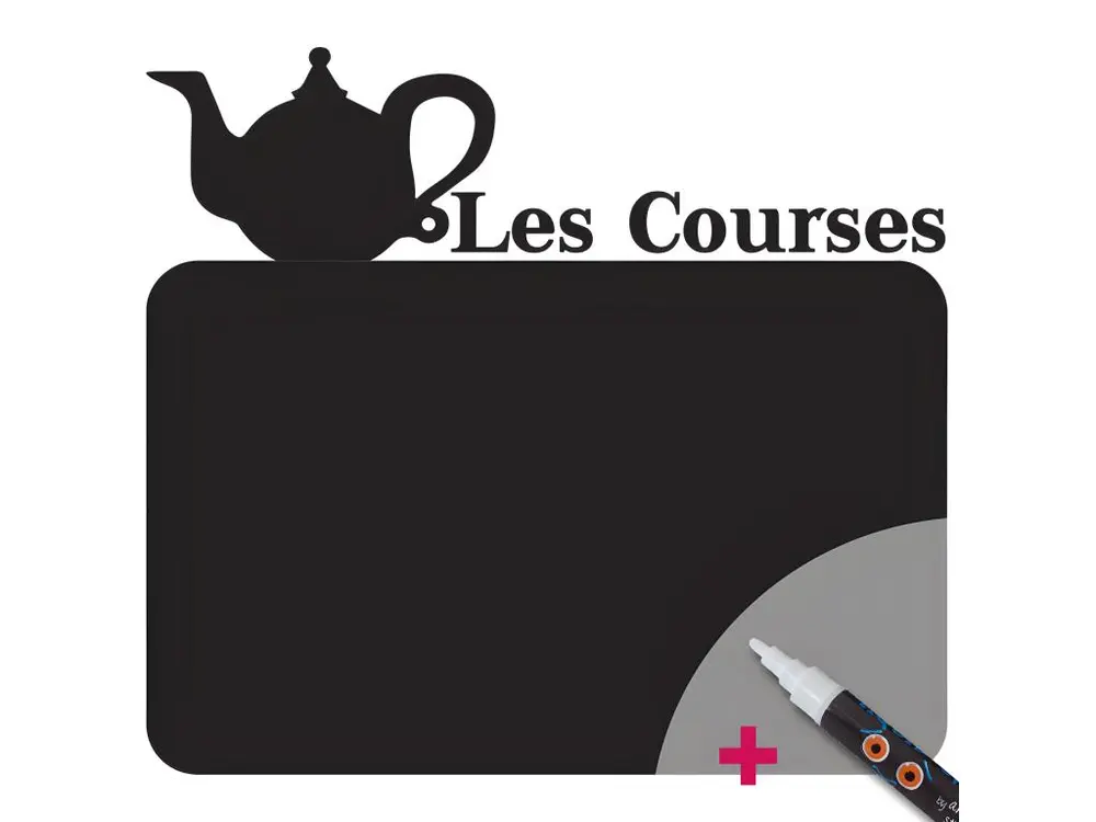 Sticker ardoise tableau noir - stickers muraux adhésif effaçable - AUTHENTIQUE LES COURSES + CRAIE LIQUIDE BLANCHE - 75x80cm