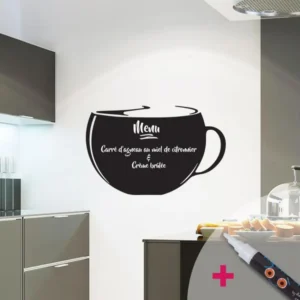 Sticker ardoise tableau noir - stickers muraux adhésif effaçable - IMPORTANT CAFÉ + CRAIE LIQUIDE BLANCHE - 105x165cm