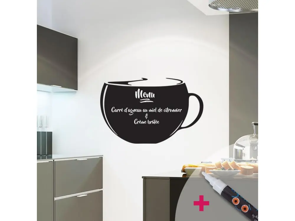 Sticker ardoise tableau noir - stickers muraux adhésif effaçable - IMPORTANT CAFÉ + CRAIE LIQUIDE BLANCHE - 105x165cm