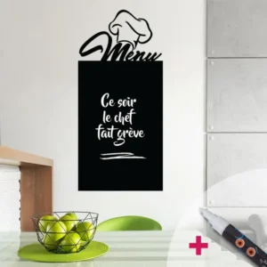 Sticker ardoise tableau noir - stickers muraux adhésif effaçable - MENU DU CHEF + CRAIE LIQUIDE BLANCHE - 140X65cm