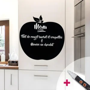 Sticker ardoise tableau noir - stickers muraux adhésif effaçable - POMME ROYALE + CRAIE LIQUIDE BLANCHE - 55x55cm