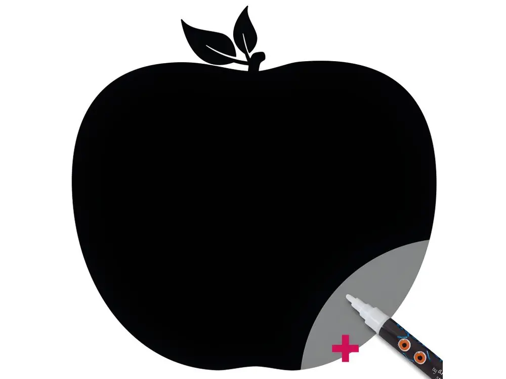 Sticker ardoise tableau noir - stickers muraux adhésif effaçable - POMME ROYALE + CRAIE LIQUIDE BLANCHE - 55x55cm