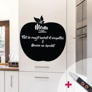 Sticker ardoise tableau noir - stickers muraux adhésif effaçable - POMME ROYALE + CRAIE LIQUIDE BLANCHE - 85x85cm