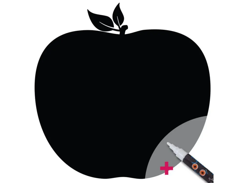 Sticker ardoise tableau noir - stickers muraux adhésif effaçable - POMME ROYALE + CRAIE LIQUIDE BLANCHE - 85x85cm