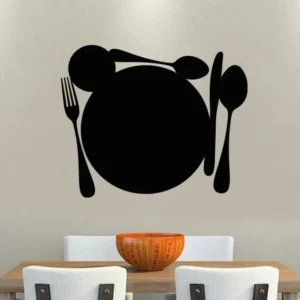 Sticker ardoise tableau noir - stickers muraux adhésif effaçable - CUILLÈRES, COUTEAU, FOURCHETTE ET ASSIETTE - 35x45cm