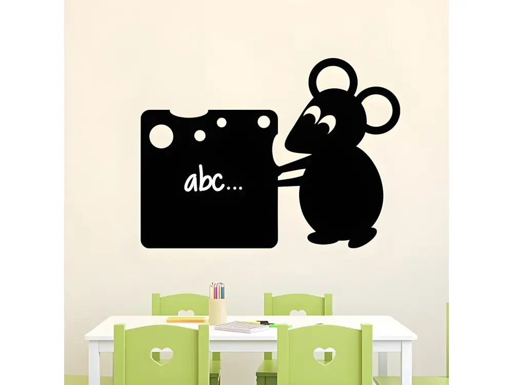 Sticker ardoise tableau noir - stickers muraux adhésif effaçable - SOURIS AVEC UN FROMAGE - 30x40cm