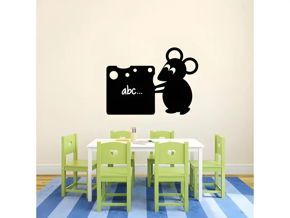 Sticker ardoise tableau noir - stickers muraux adhésif effaçable - SOURIS AVEC UN FROMAGE - 30x40cm