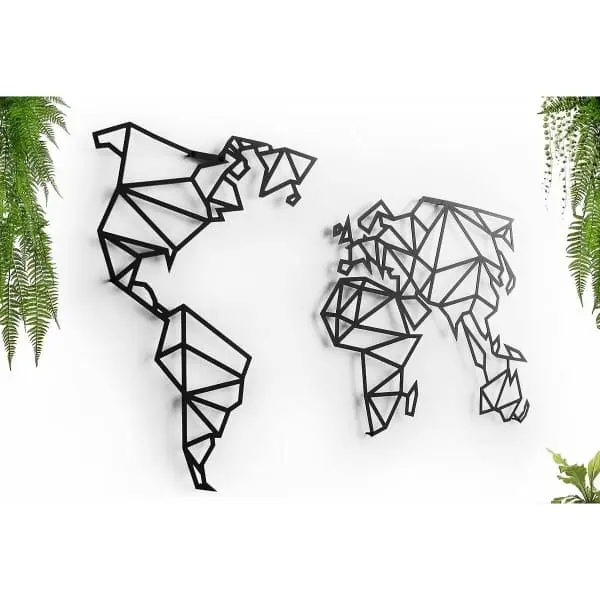 Décoration Murale Carte du monde en Acier Noir