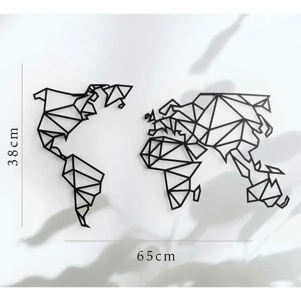 Décoration Murale Carte du monde en Acier Noir
