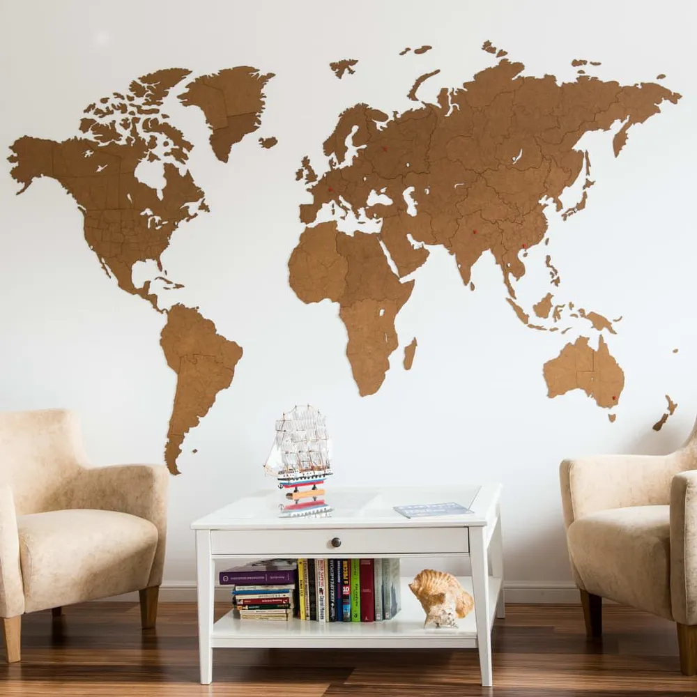 MiMi Innovations Décoration carte du monde mural Bois Marron 280x170cm