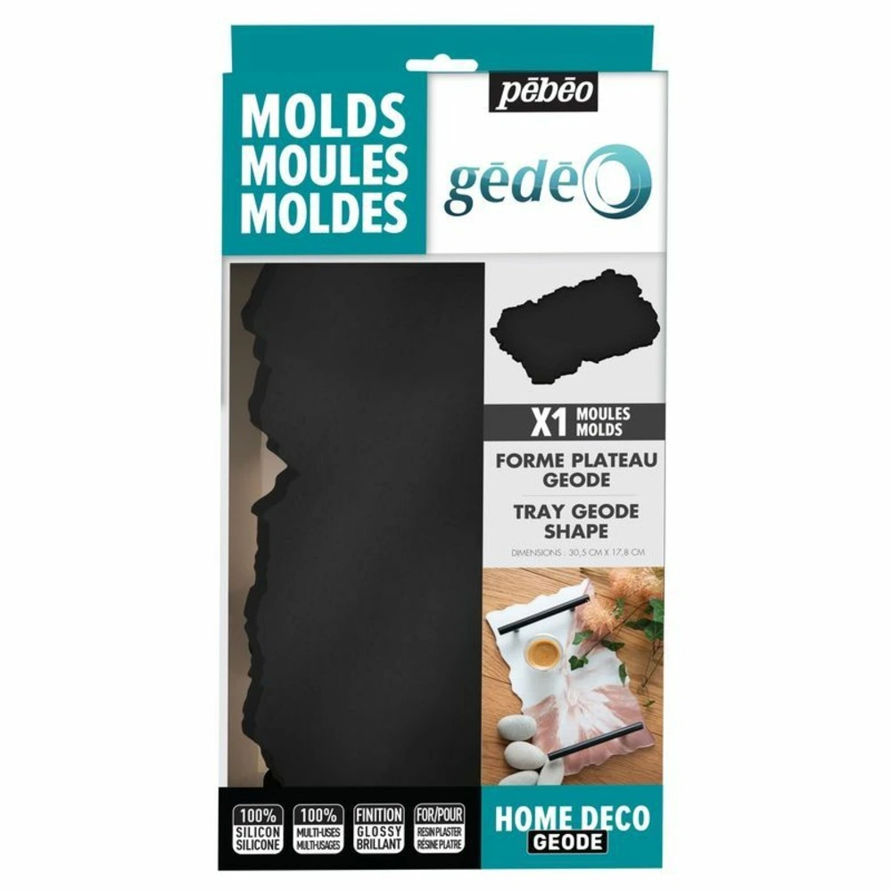 Moule plateau en silicone - géode - 32 x 18 cm Boîte de rangement incluse