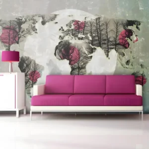 Papier peint intissé Carte du monde Map World - Howling to moon : Taille - 200 x 154 cm