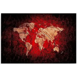 Tableau bois carte du monde rustique - 120 x 80 cm