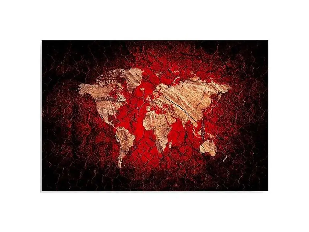 Tableau bois carte du monde rustique - 120 x 80 cm