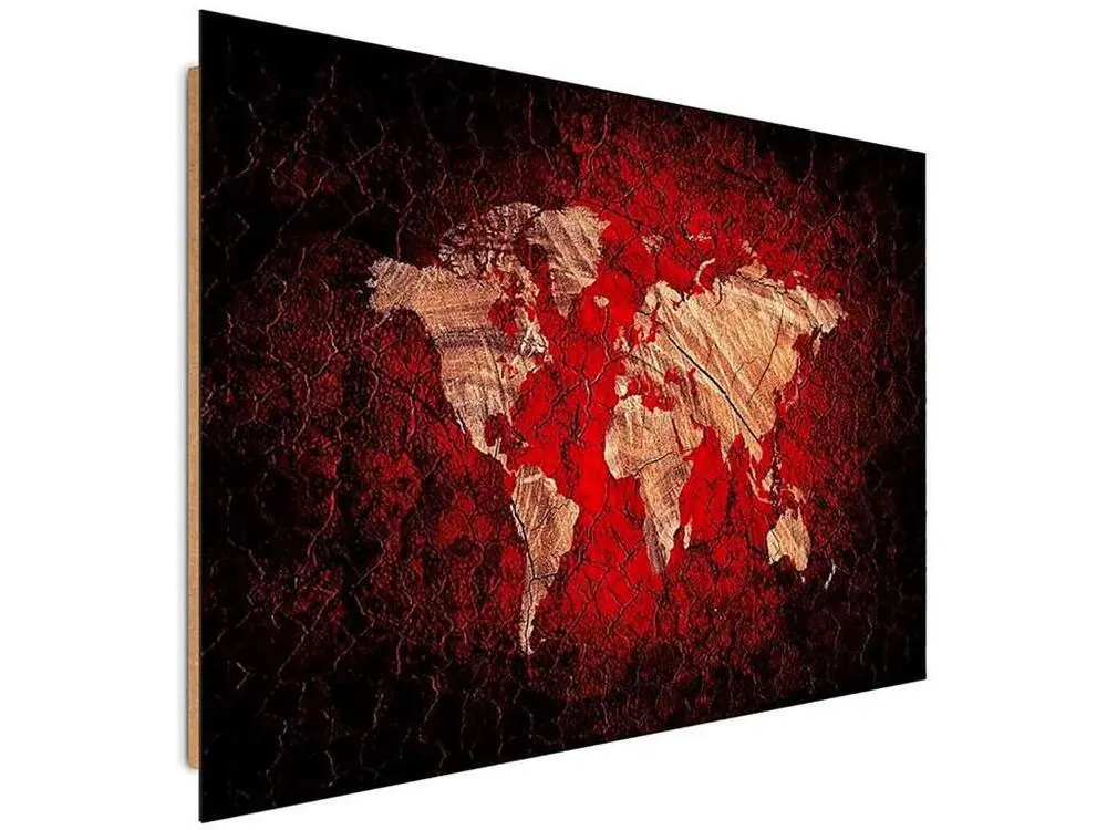Tableau bois carte du monde rustique - 120 x 80 cm