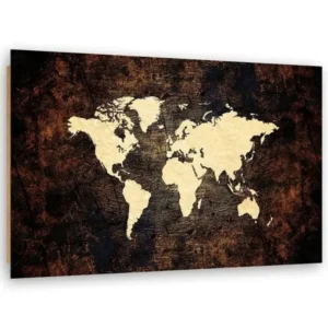Tableau carte du monde bois marron - 120 x 80 cm