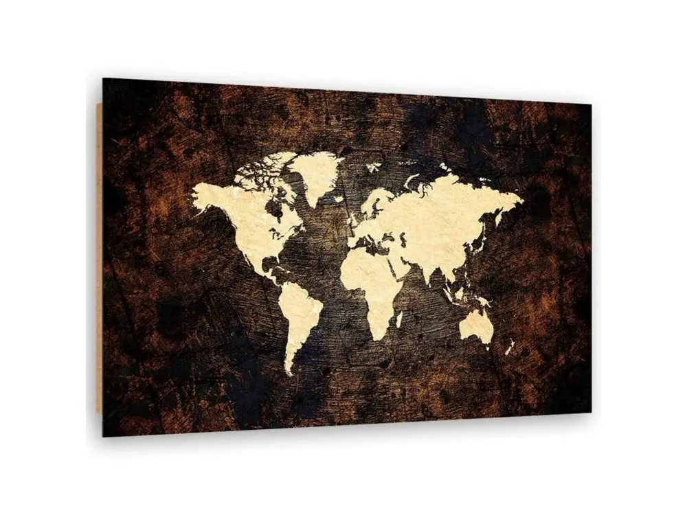 Tableau carte du monde bois marron - 120 x 80 cm