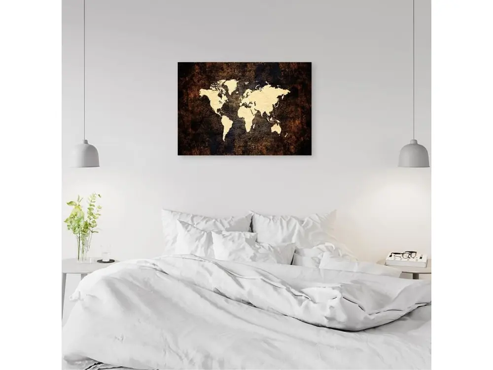 Tableau carte du monde bois marron - 120 x 80 cm
