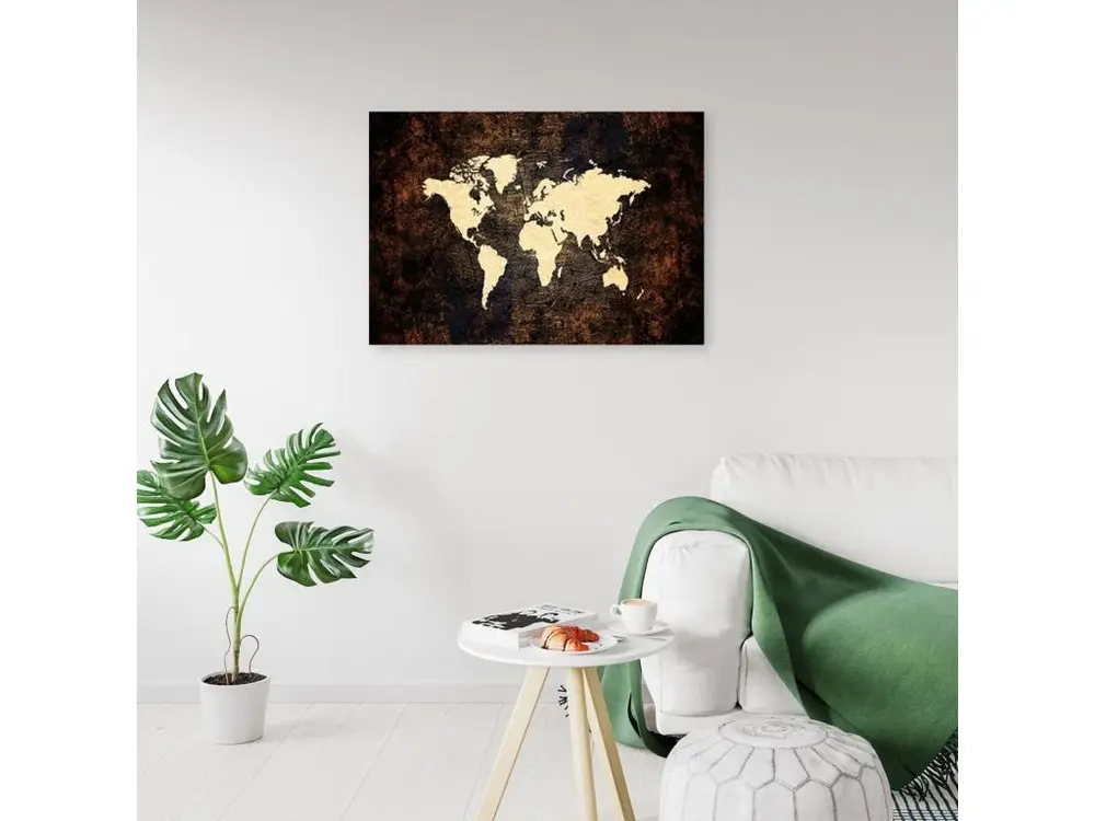 Tableau carte du monde bois marron - 120 x 80 cm