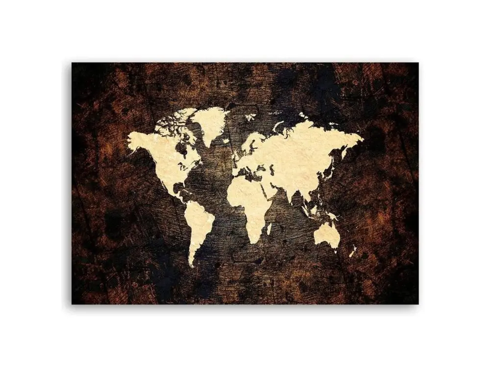 Tableau carte du monde bois marron - 120 x 80 cm