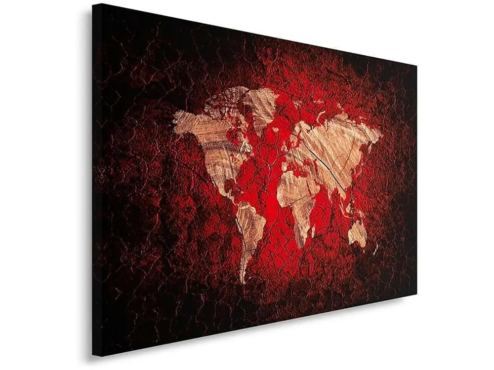 Tableau carte du monde rustique - 120 x 80 cm