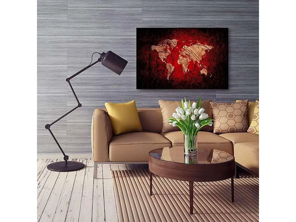 Tableau carte du monde rustique - 120 x 80 cm