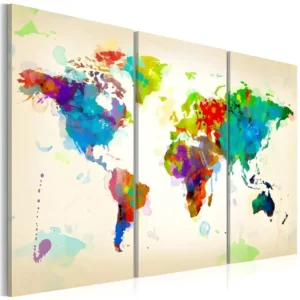 Tableau Cartes du monde All colors World - triptych : Taille - 120 x 80 cm