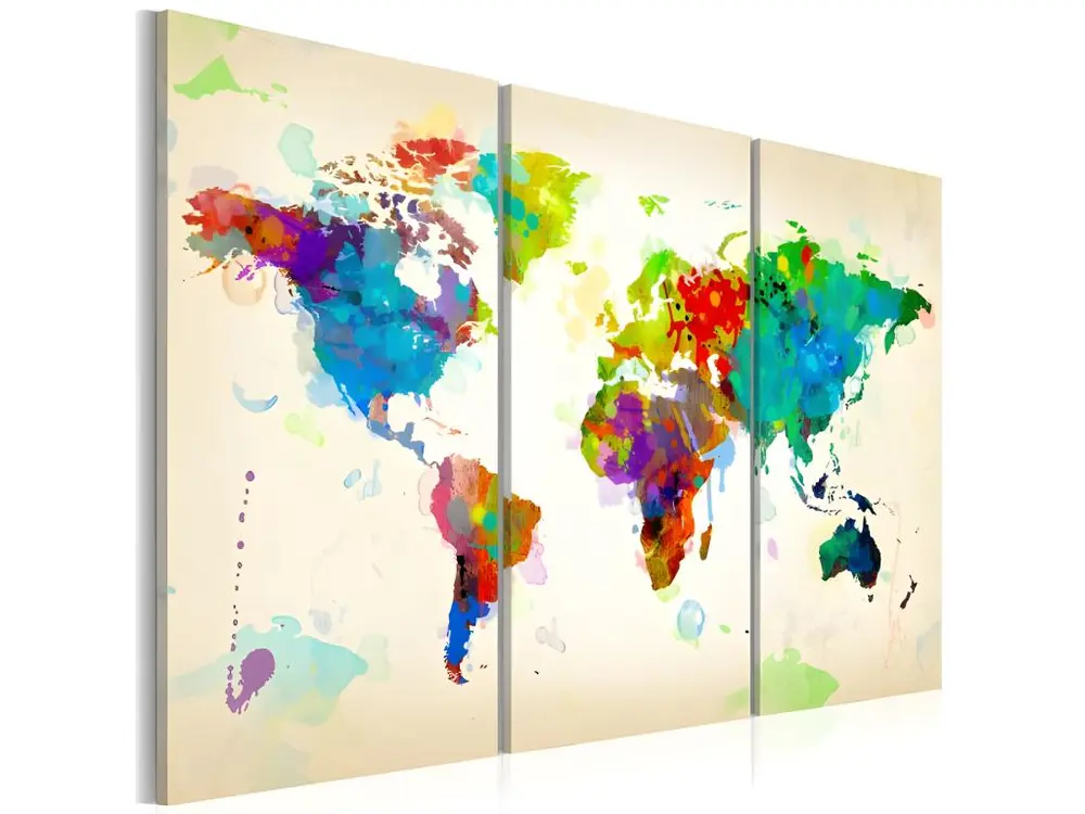 Tableau Cartes du monde All colors World - triptych : Taille - 120 x 80 cm