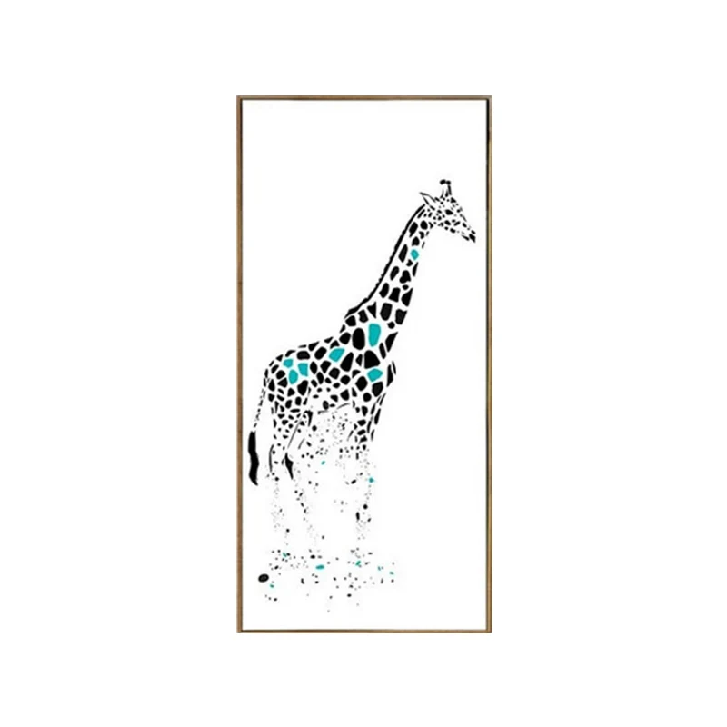 Toile d'art mural de girafe de dessin animé, décoration murale blanche texturée pour chambre d'enfant