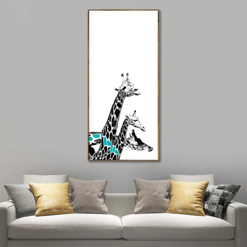 Toile d'art mural de girafe de dessin animé, décoration murale blanche texturée pour chambre d'enfant